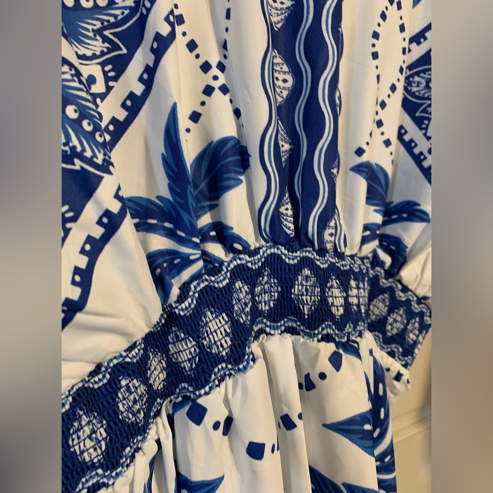 Cupshe Blue and White Floral V‑Neck Swim Coverup Maxi - Picture 8 of 10